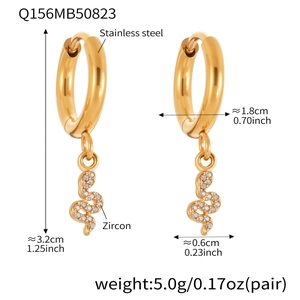 Detailed size specifications of 18k gold plated stainless steel snake drop earrings