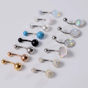 Lot de piercings de nombril en acier avec perles turquoise et boules à paillettes colorées