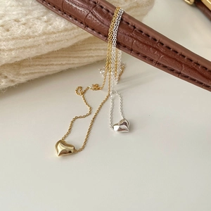 Minimalist 925 silver heart pendant necklaces in gold and silver on brown leather cord