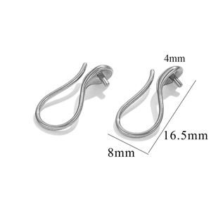 Detail of silver stainless steel U-shape earring hook with precise size measurements