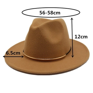 Brown wool fedora hat with gold trim and size details 56-58cm circumference