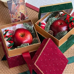 Velvet Polka Dot Gift Boxes Square Cardboard Packaging With Ribbon Bow For Christmas Holiday Flower Gifting