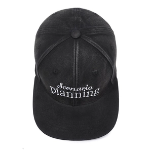 Vintage black washed cotton baseball cap with white Scenario planning embroidery