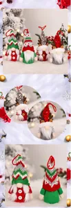 Detail showing plush Christmas gnomes with reindeer antlers and hanging loops for decor