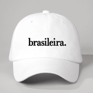 Casquette de baseball en coton blanc avec broderie noire Brasileira et sangle ajustable
