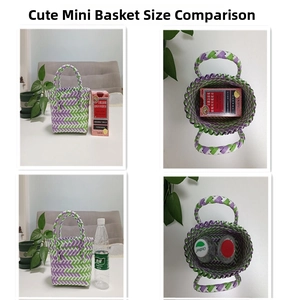 Mini hand-woven basket size comparison with common objects showing compact dimensions