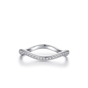 Elegant S925 sterling silver wave ring with micro-paved white zircons on white background