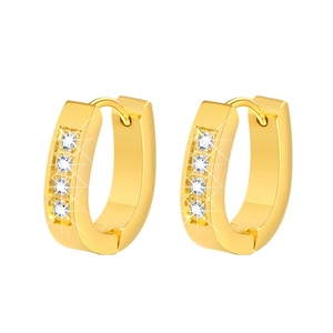 Minimalist gold stainless steel hoop earrings with four round white zircon stones