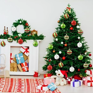 12-piece Christmas ball ornament set in red green and white for festive tree decoration