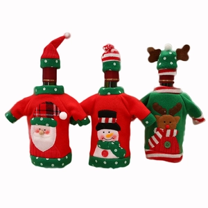 Three-piece Christmas wine bottle cover set with Santa Claus and Snowman designs