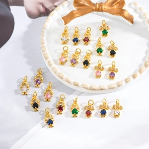 Little Girl Boy Pendants Copper Zircon Heart Stone 18K Gold Plated For DIY Necklace Bracelet Jewelry Making Charms