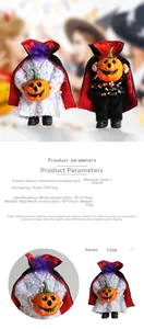 Détails de poupée d'Halloween sans tête avec citrouille montrant dimensions et tissus