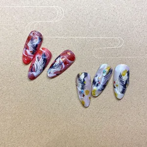 Stickers à ongles de style chinois exquis avec motifs de grues, feuilles d'or et nacre