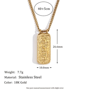 18K gold plated stainless steel tarot necklace with 555 number pendant on white background
