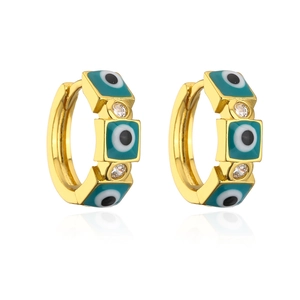 18K vergoldete Creolen mit türkisem Evil Eye Anhänger und glänzenden Zirkonia Steinen