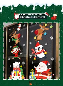 Christmas cartoon window stickers set featuring Santa, reindeer and snowman decals