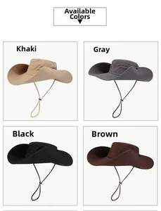 Four colors of quick-dry sun hats featuring wide brims and adjustable windproof drawstrings