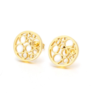 Minimalist gold hollow circular earrings with trendy geometric multi-layered design