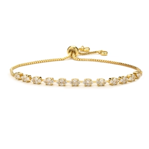Elegant gold adjustable box chain bracelet featuring marquise-cut clear cubic zirconia stones