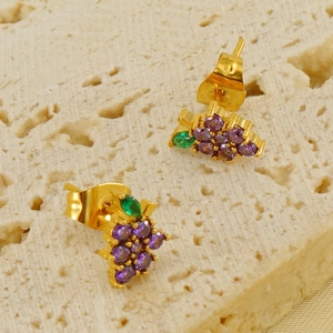 18K gold-plated titanium steel grape stud earrings with purple and green zircons