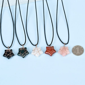 Star shaped natural crystal pendants with wire wrapping and woven ropes in five colors