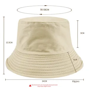 Cappello a secchiello professionale in cotone tinta unita con misure e dimensioni dettagliate