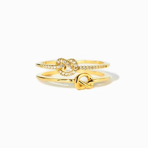 Elegant gold S925 sterling silver double layer heart knot ring with sparkling crystals