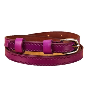 Women Skinny Genuine Cowhide Leather Belt Slim Narrow Waist Strap Alloy Pin Buckle Zigzag Stitching Fashion Versatile Ladies