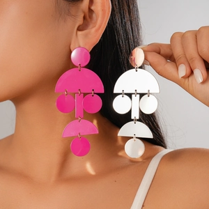 Orecchini geometrici tondi esagerati in rosa e argento per donne alla moda