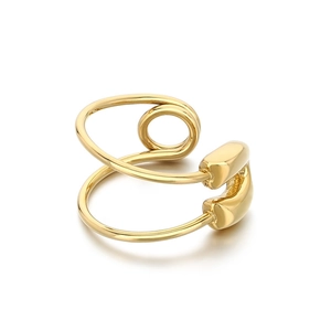 Unique dual-layer spiral golden stainless steel ring with minimalist industrial design