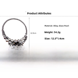 Detail view of multilayer grey glass pearl choker necklace with alloy metal components