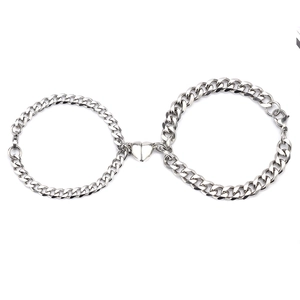 Couples stainless steel magnetic heart curb chain bracelets forming an infinity symbol