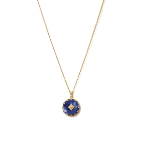 Vintage 18K gold-plated necklace with navy blue starburst pendant and white zircon center