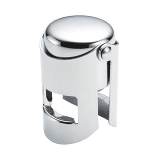 Polished stainless steel champagne stopper with vacuum seal and secure lock clips