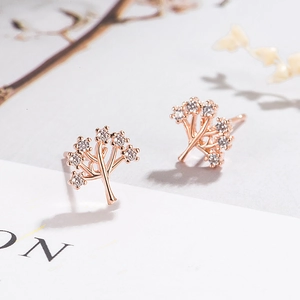 Elegant rose gold Tree of Life stud earrings with sparkling crystals for women