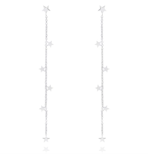 Macro shot of S925 sterling silver tassel star earrings on a white professional background