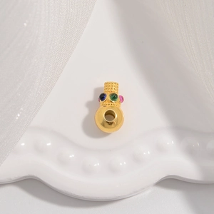 Detailed macro view of S925 silver cylinder bead with colorful zirconia stones