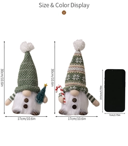 Size guide for 30cm green Christmas gnome plush with candy cane and tree details