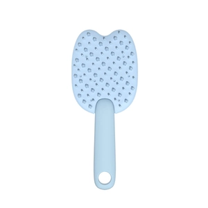 Dual-sided blue cat-ear pet massage brush and deshedding comb with soft silicone bristles