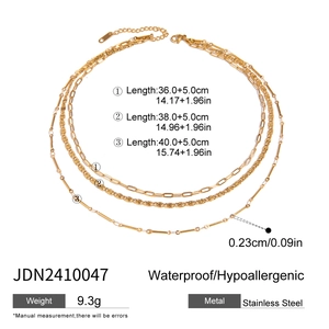 Detailed size chart for a gold three-layer waterproof stainless steel necklace