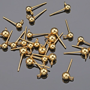 Polished gold stainless steel ball stud earrings with loop for DIY jewelry making