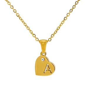 Collana a cuore placcata oro 18k con ciondolo lettera A e accento di diamante