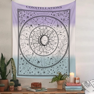 Bohemian constellation tapestry with sun and moon star map design for wall decor