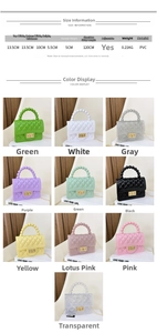 Size information for PVC jelly bag showing 13.5cm width and adjustable shoulder strap
