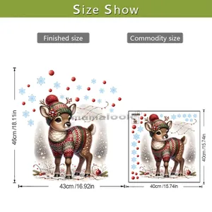 Guide des tailles pour stickers Noël montrant les dimensions finales 46x43cm