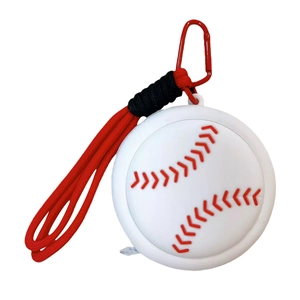 Creative baseball-shaped silicone coin purse and earphone case with red lanyard keychain