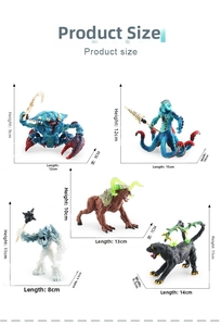 Detailed size chart for mythical creature action figures with precise measurements