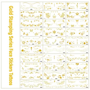 Metallic gold freckle tattoo set with 30 diverse designs for party face makeup decoration