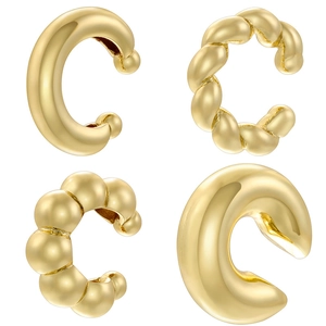 C-Shaped Ear Cuffs Brass Non Piercing Earrings Twisted Beaded Smooth Metal Fashion OL Jewelry For Women