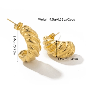 Minimalist 18k gold plated C-shaped croissant hoop earrings for women, 2.4cm chunky design